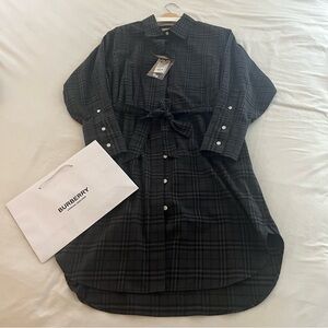 BNWT Burberry Charcoal Plaid Shirt Dress US 8 MSRP $910